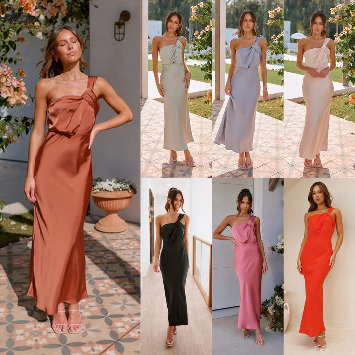Women's Elegant One-Shoulder Maxi Dress for Festive Occasions and Everyday Wear