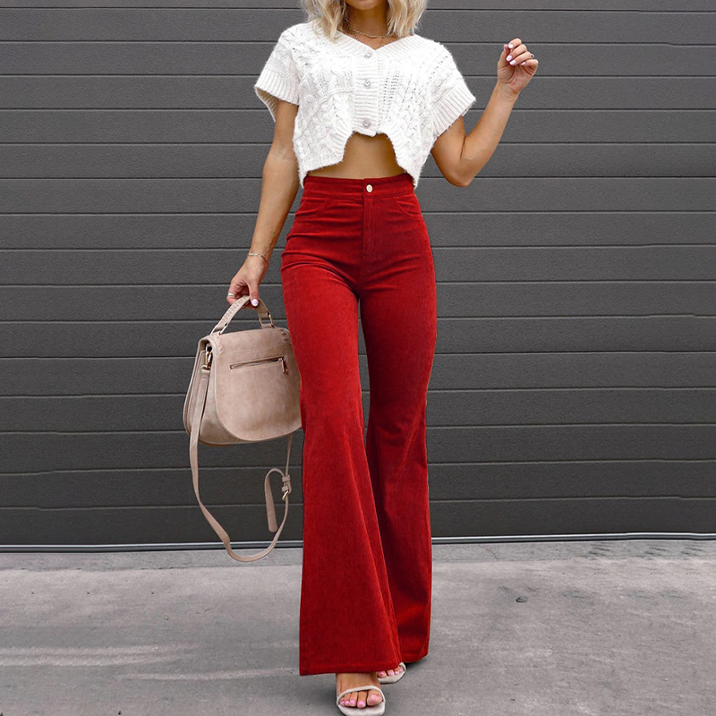 Women's velvet pants with high waistband and elegant cut