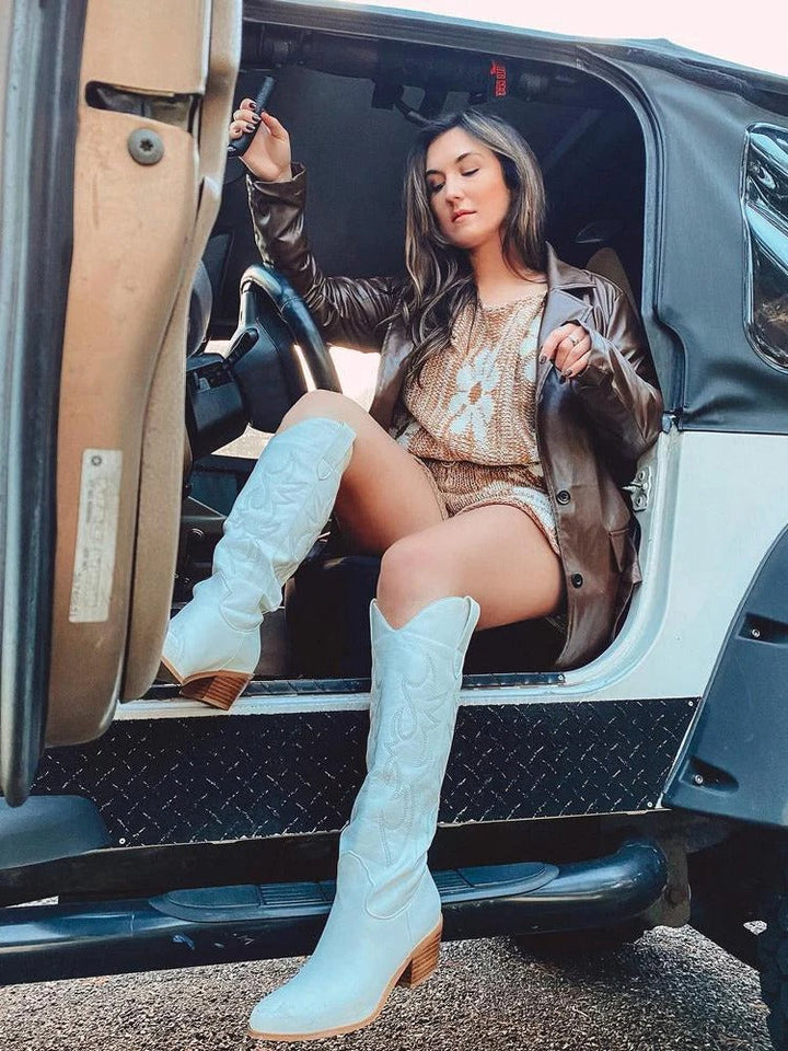 Women's cowboy boots knee-high - vegan leather - western look