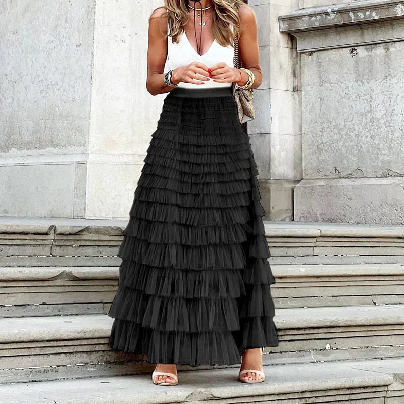 Tulle Maxi Skirt Women – Elastic Waistband, Elegant