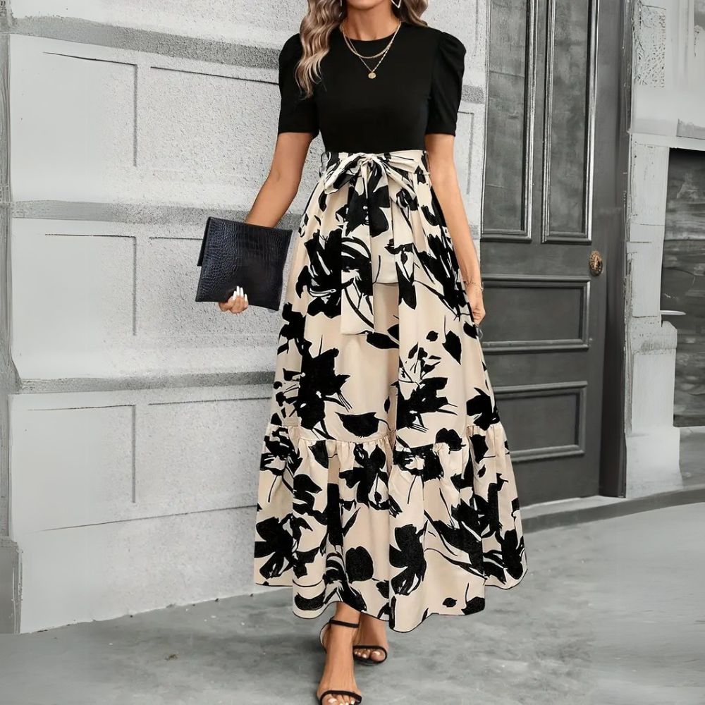 Elegant maxi dress for women – A-line summer dress with waist bow