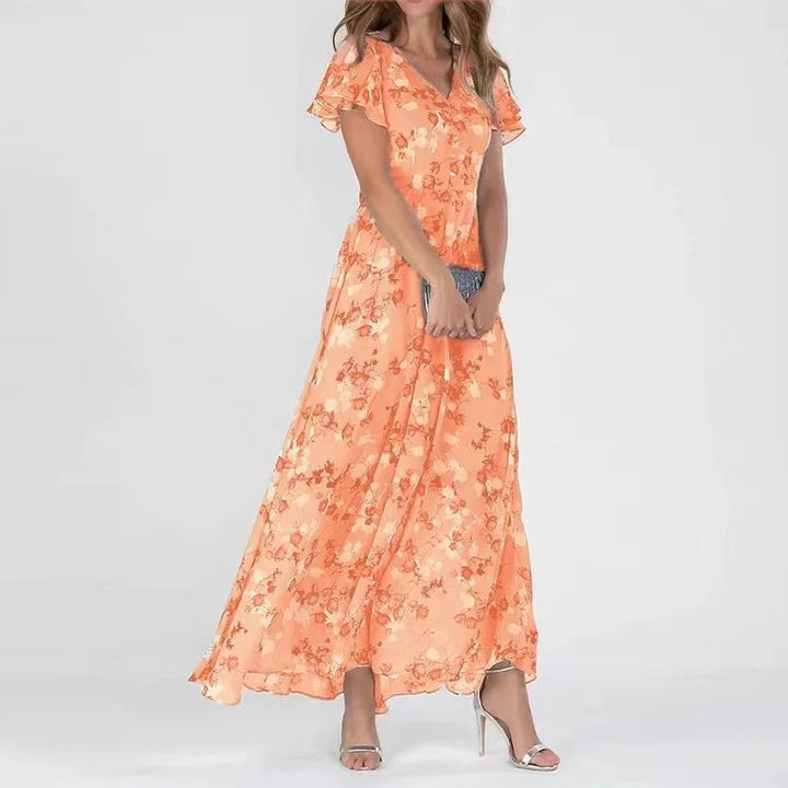 Women's maxi dress cotton floral pattern V-neck summer look