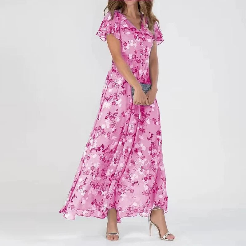 Women's maxi dress cotton floral pattern V-neck summer look