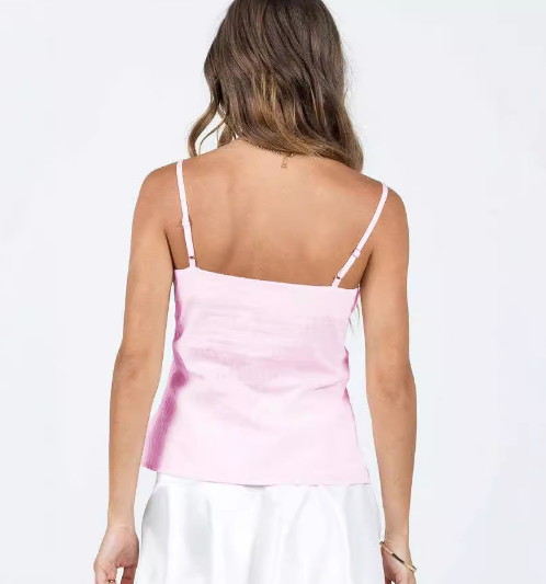 Women's top – spaghetti straps – pleated fabric – lace neckline – airy fit