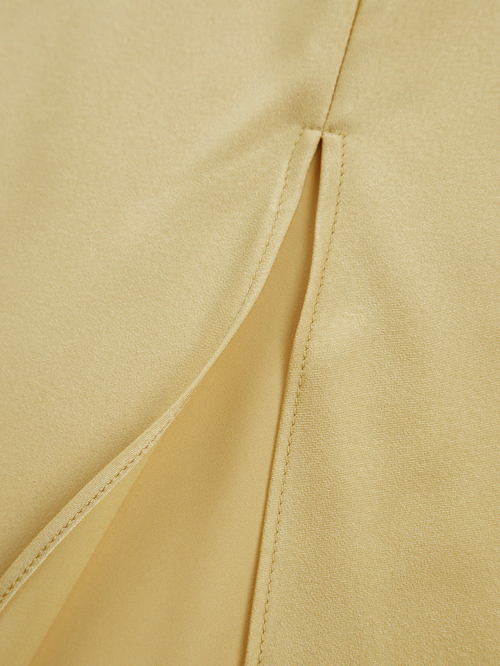 Long satin dress with slit & open back – Elegant evening dress