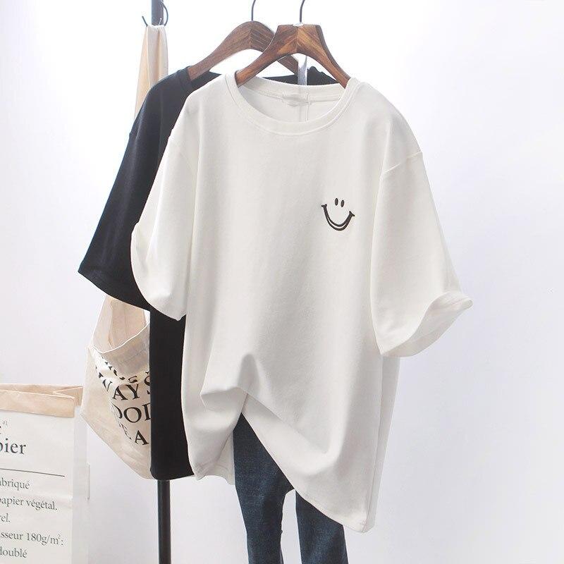Women's Cotton Oversized T-Shirt with Smiley Print – Casual Summer Fashion Streetwear