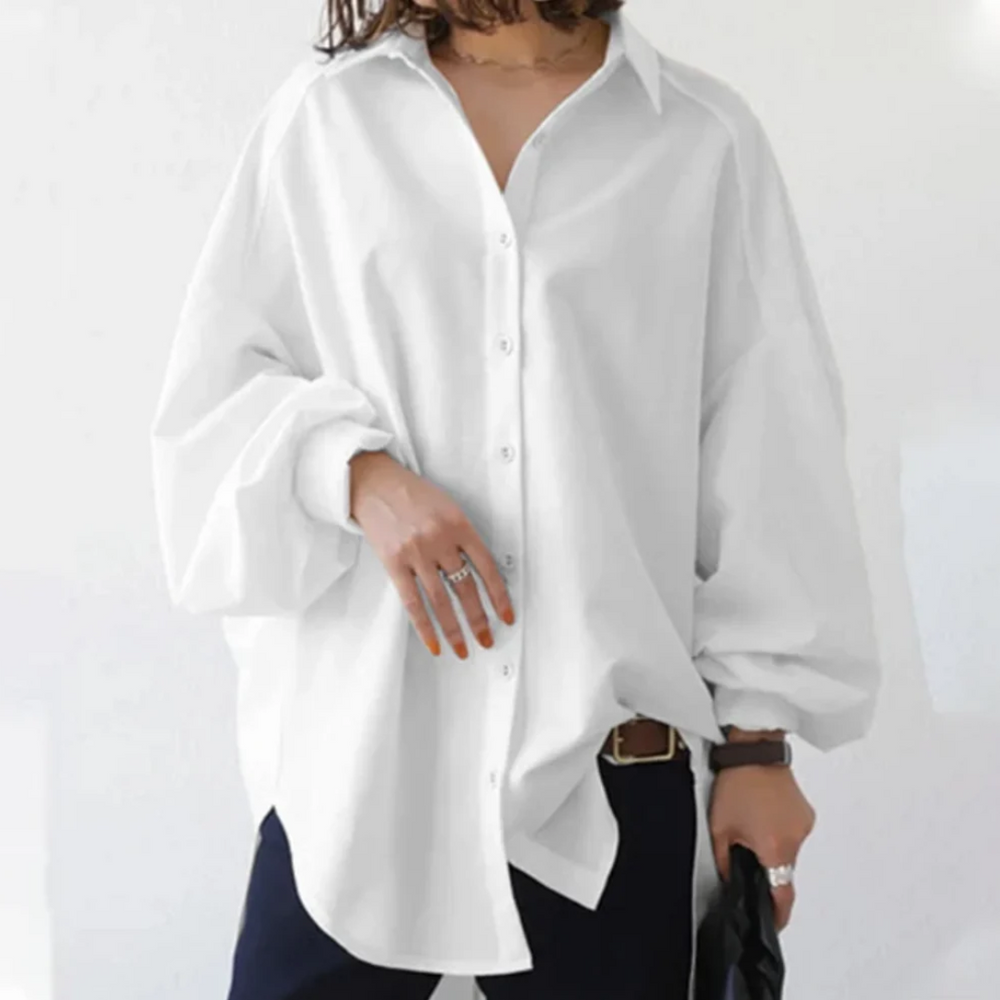 Elegant Oversize Blouse – Vegan Silk Blend, Puff Sleeves, Boho Style