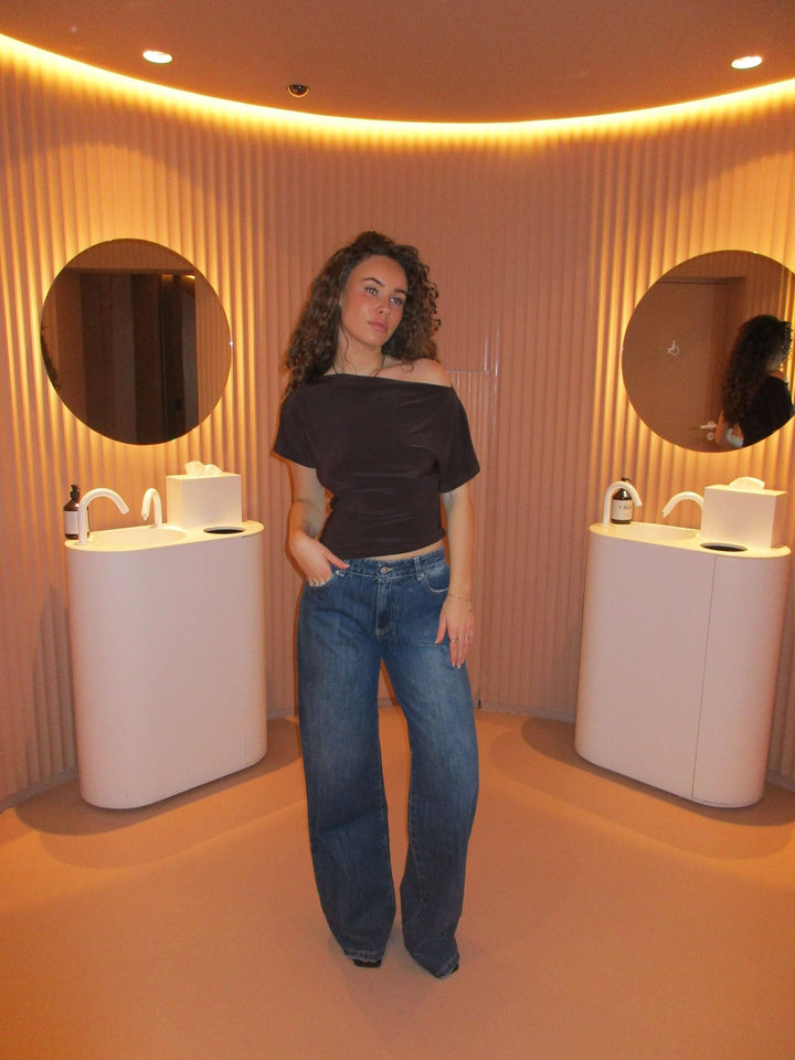 Women's Off-Shoulder Top Stretch Mesh Long Sleeve