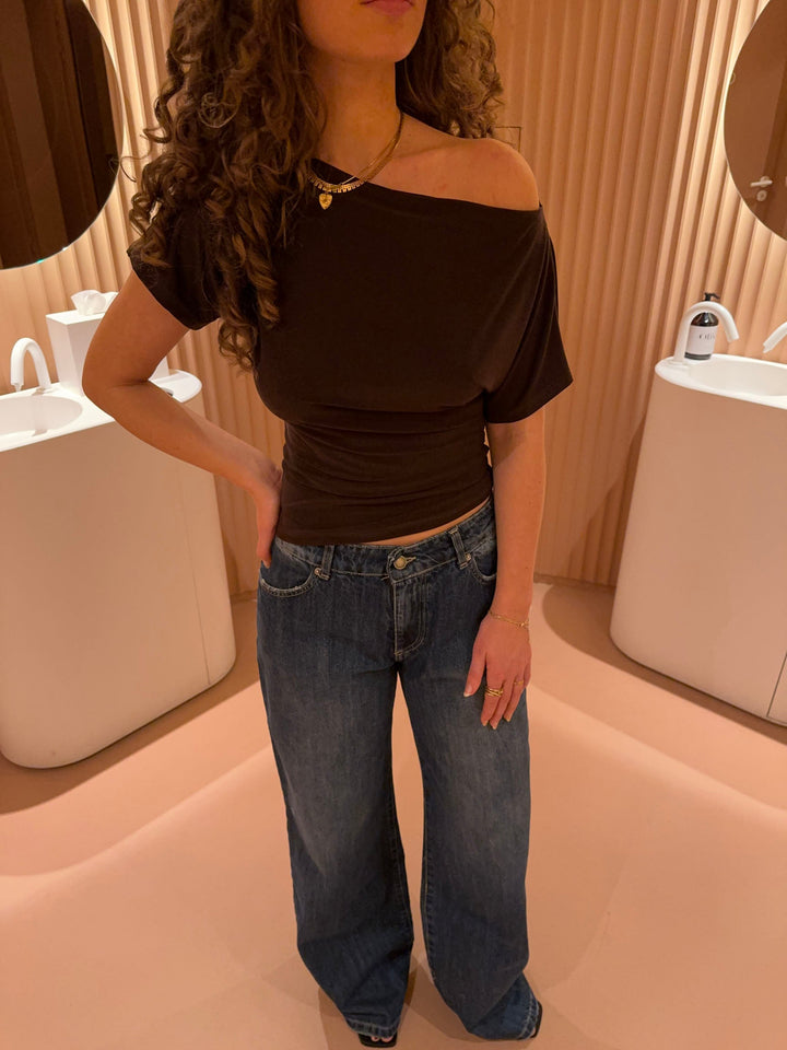 Women's Off-Shoulder Top Stretch Mesh Long Sleeve