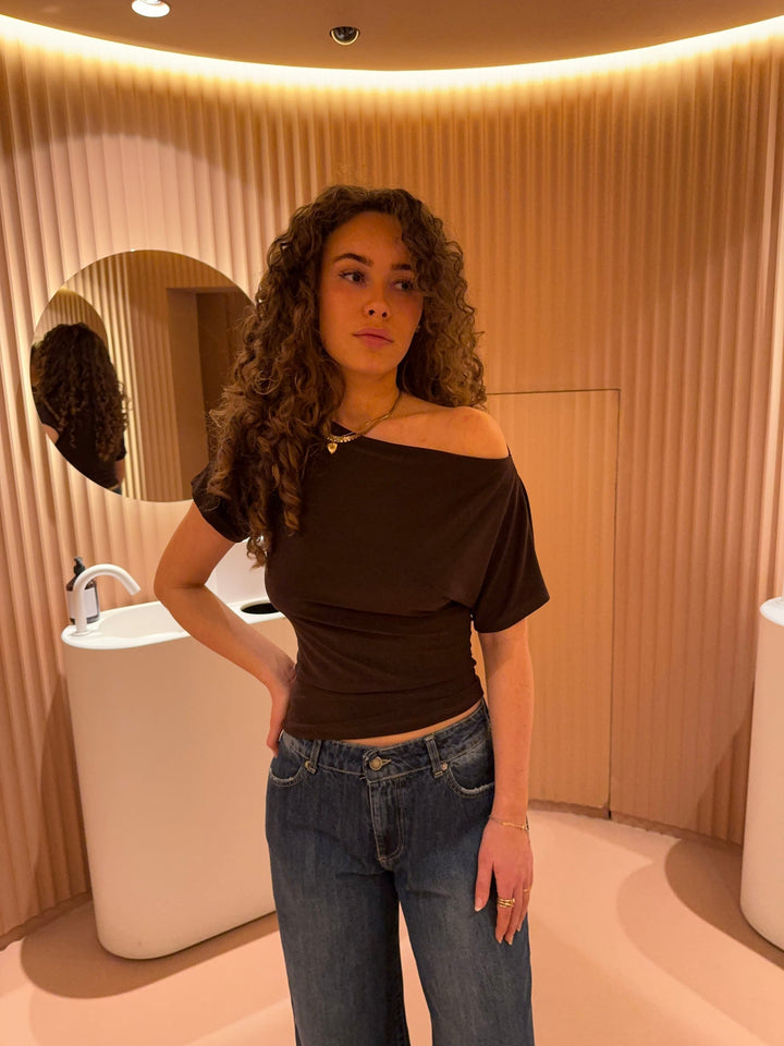 Women's Off-Shoulder Top Stretch Mesh Long Sleeve