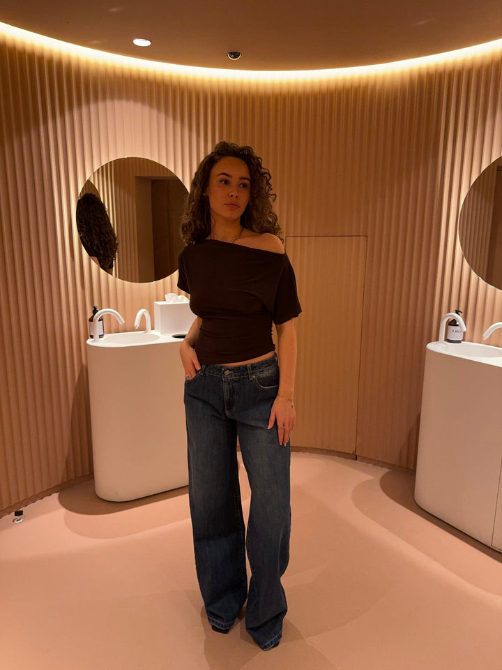 Women's Off-Shoulder Top Stretch Mesh Long Sleeve