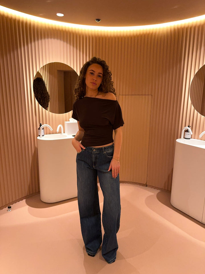 Women's Off-Shoulder Top Stretch Mesh Long Sleeve