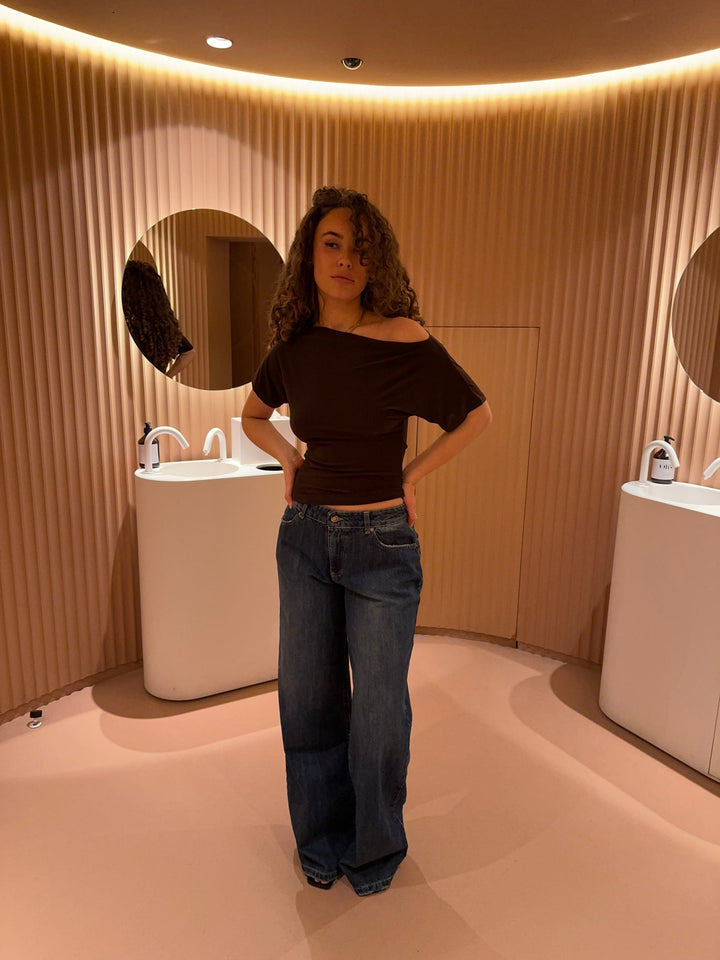 Women's Off-Shoulder Top Stretch Mesh Long Sleeve