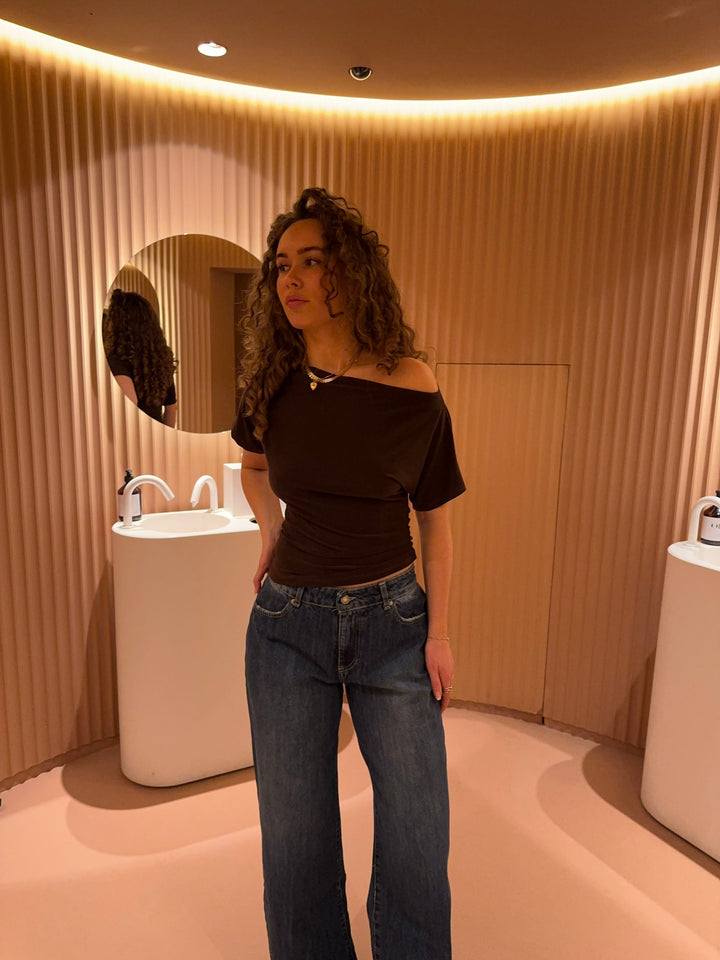 Women's Off-Shoulder Top Stretch Mesh Long Sleeve