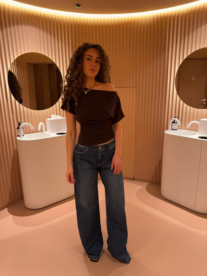 Women's Off-Shoulder Top Stretch Mesh Long Sleeve