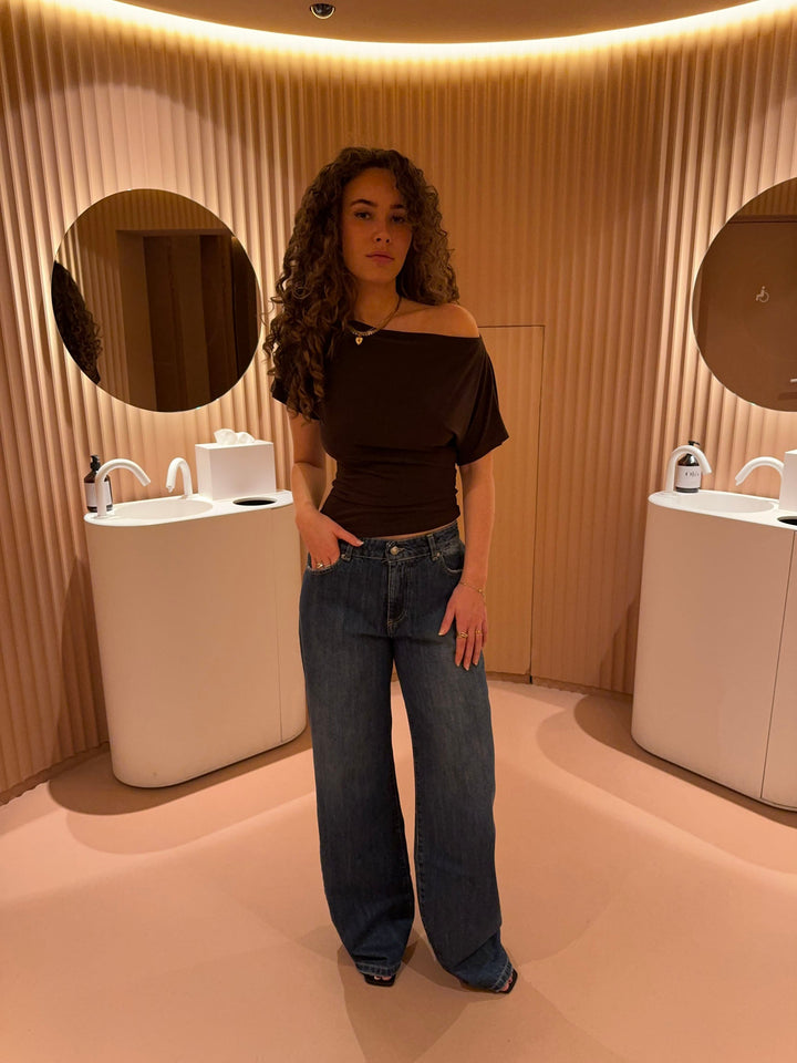 Women's Off-Shoulder Top Stretch Mesh Long Sleeve