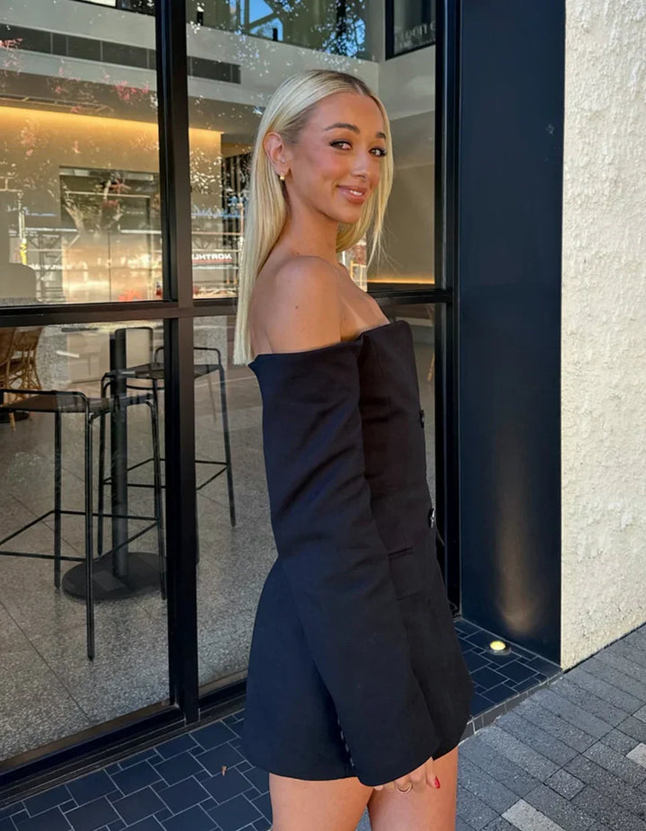 Blazer Dress Women – Teal Blue, Belt & Button Details