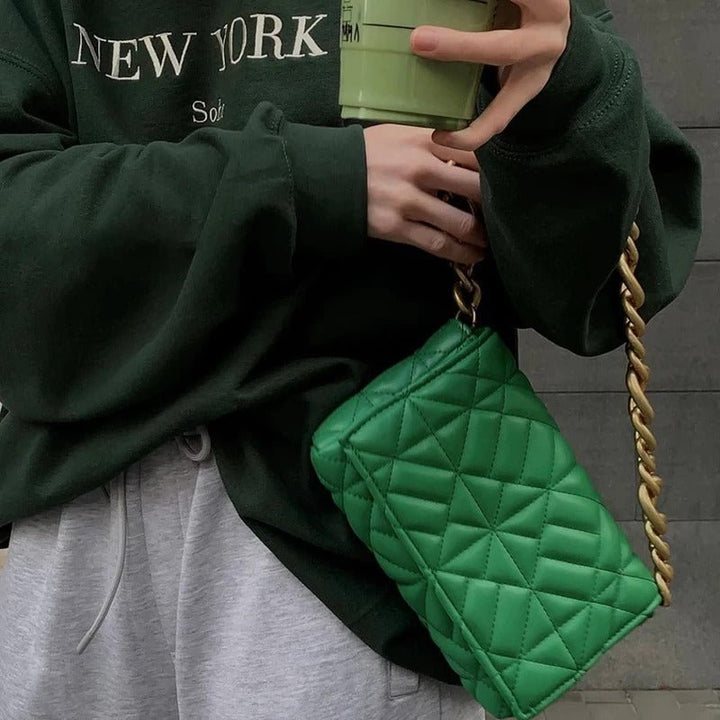 Women's Vegan Leather Shoulder Bag – With Gold Chain & Elegant Design