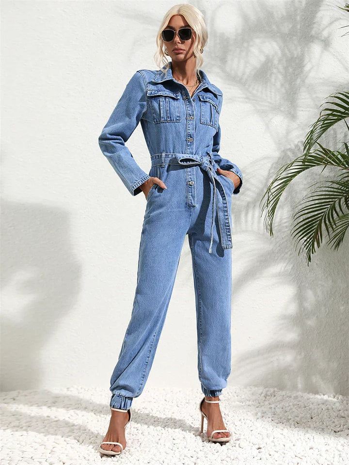 Premium women's denim jumpsuit – sleeveless one-piece overall
