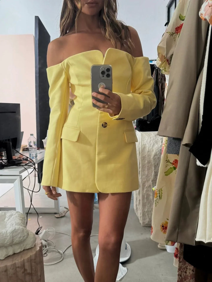 Blazer Dress Women – Teal Blue, Belt & Button Details