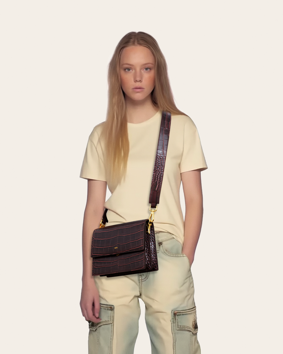 Mini Flap Crossbody - Brun Croco