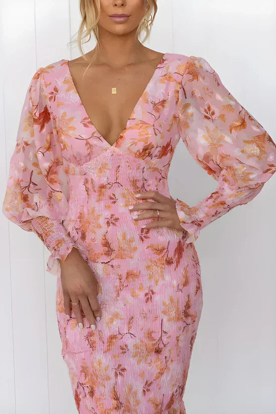 Floral midi dress for women | Elegant summer dress made of high-quality, lightweight fabric
