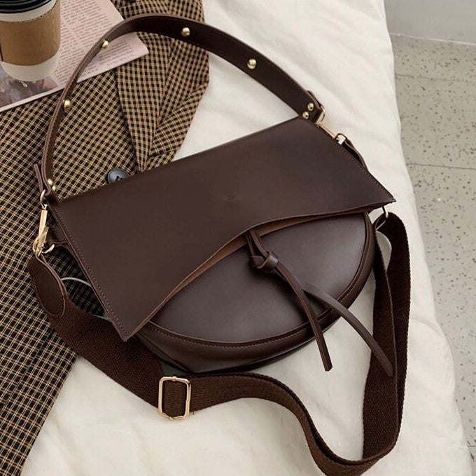 Vintage Damen Schultertasche – Vegan Leder mit Pouch & Canvas Gurt