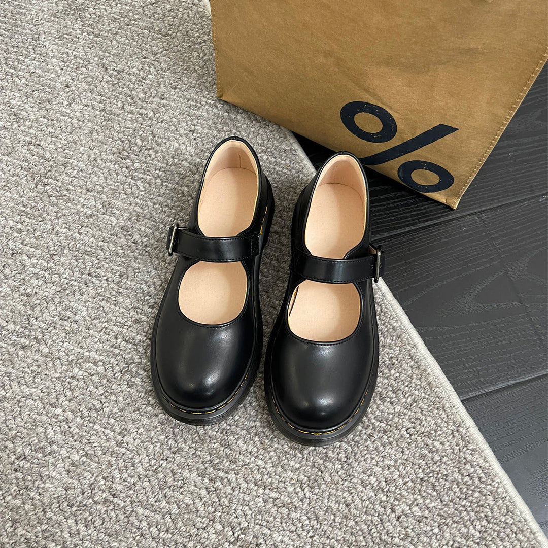 Damen Klassische Mary Jane Flats in Braun – Retro-Look mit Schnalle und Rundkappe