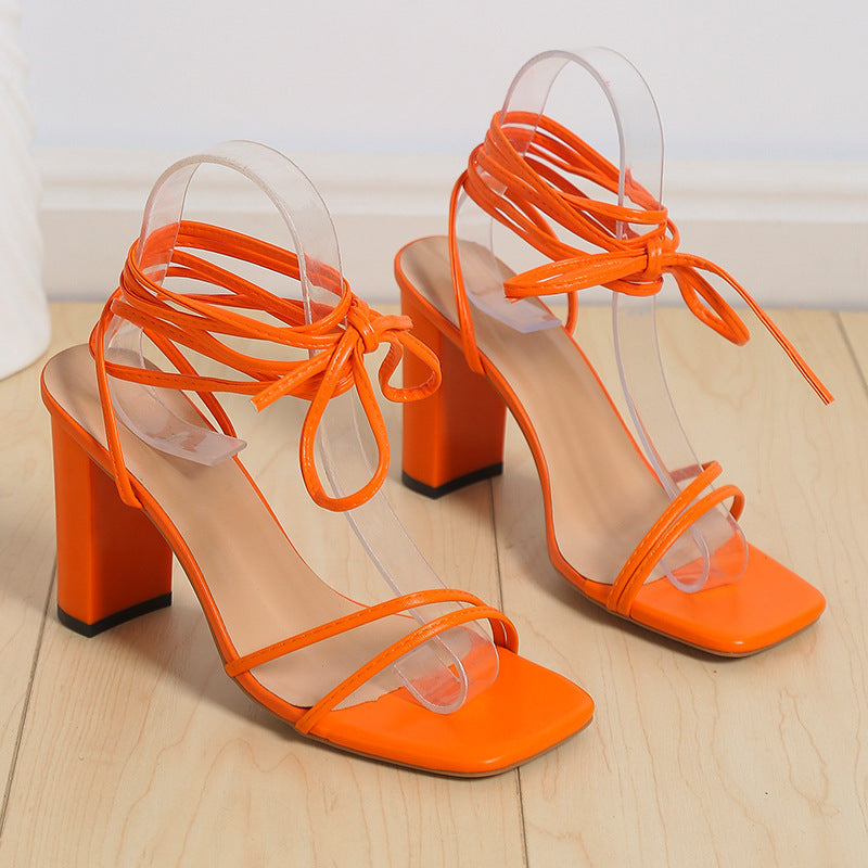 Sommer Absatzsandalen Damen – Elegante Schnürsandalen mit Blockabsatz