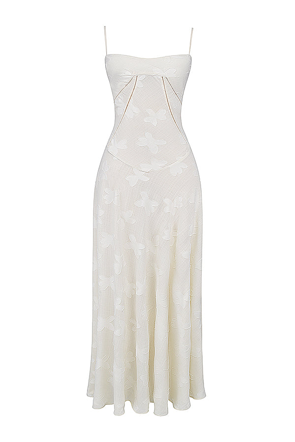 Elegant maxi dress with 3D roses & back cutout