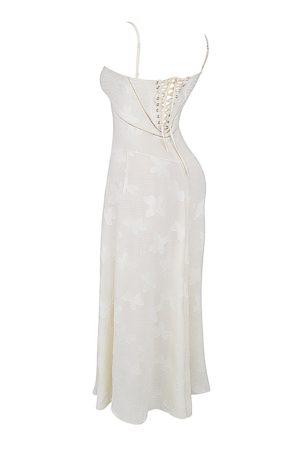 Elegant maxi dress with 3D roses & back cutout