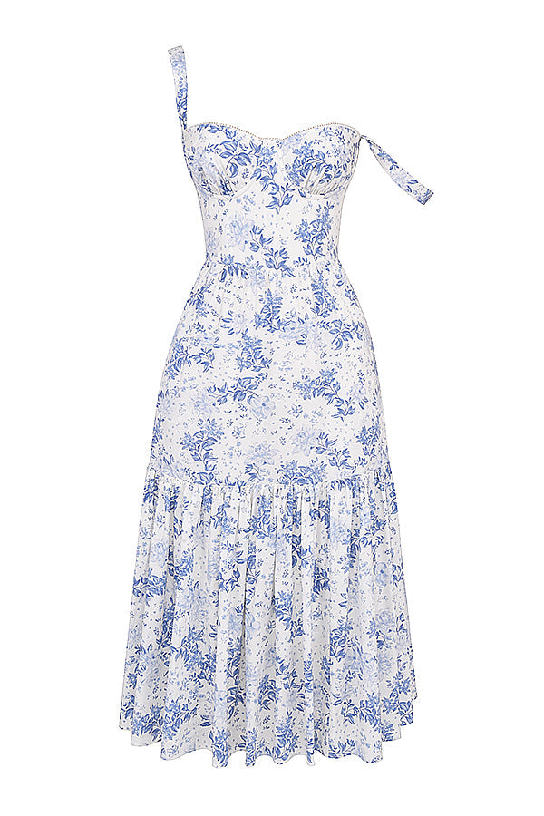 Women's midi dress made of viscose with floral pattern and V-neckline