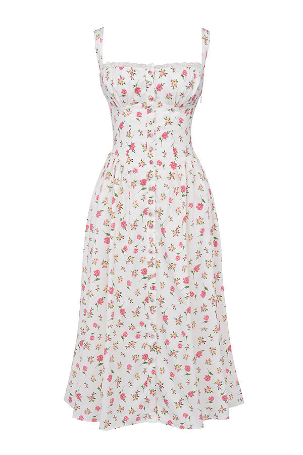 Women's midi dress made of viscose with floral pattern and V-neckline
