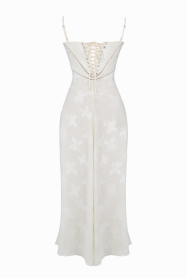 Elegant maxi dress with 3D roses & back cutout