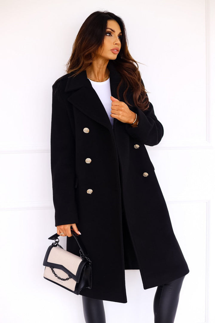 Elegant women's winter trench coat – notch collar & double-breasted – warm