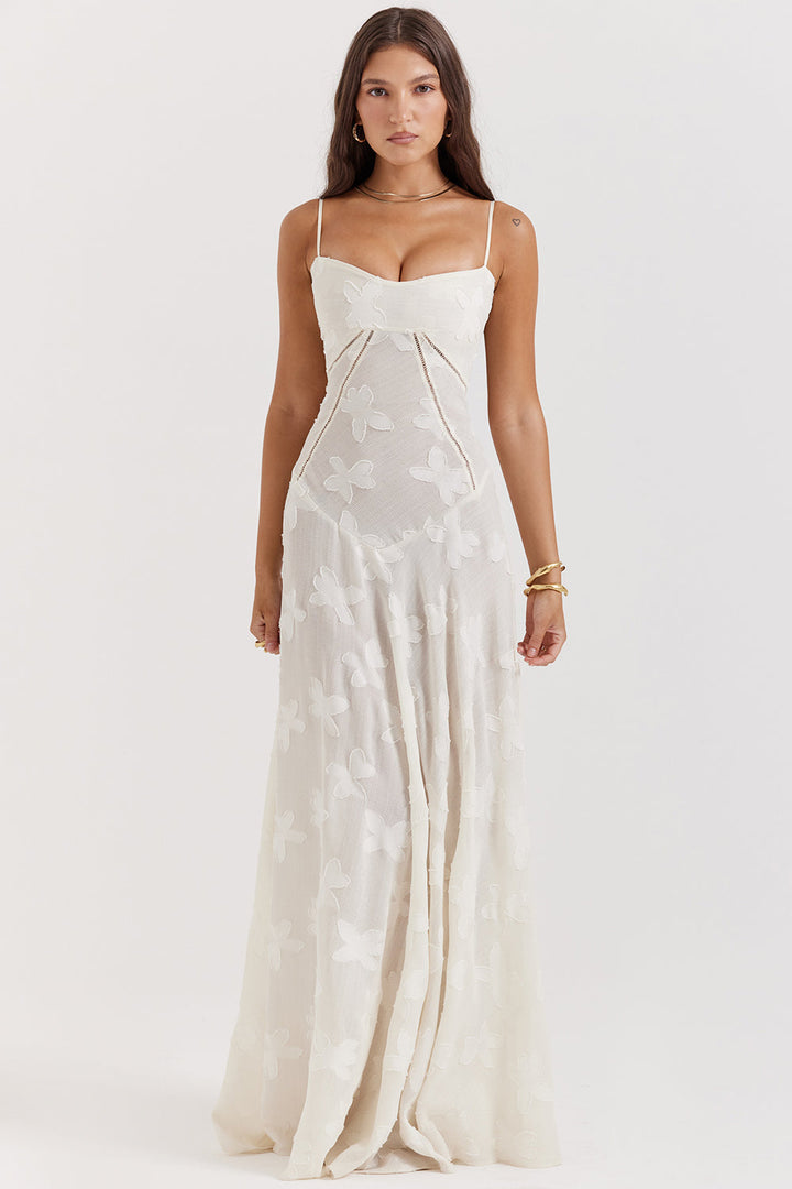 Elegant maxi dress with 3D roses & back cutout
