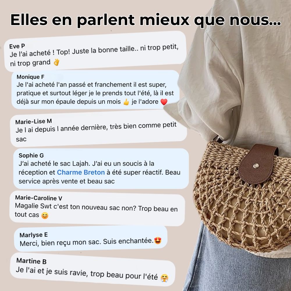 Sac en paille tressée – Poignée en cuir vegan, sac d'été