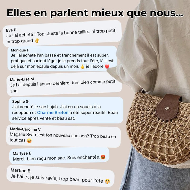 Sac en paille tressée – Poignée en cuir vegan, sac d'été
