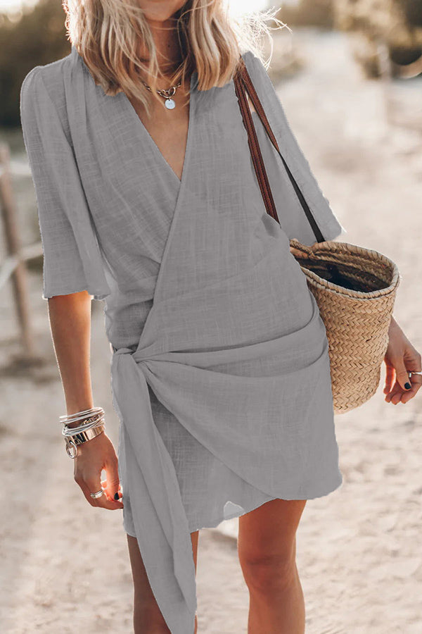 Elegant cotton mini dress with button placket and short sleeve – regular fit