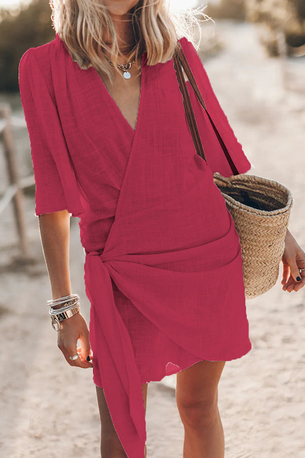 Elegant cotton mini dress with button placket and short sleeve – regular fit