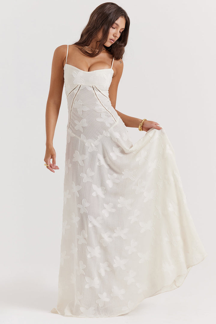 Elegant maxi dress with 3D roses & back cutout