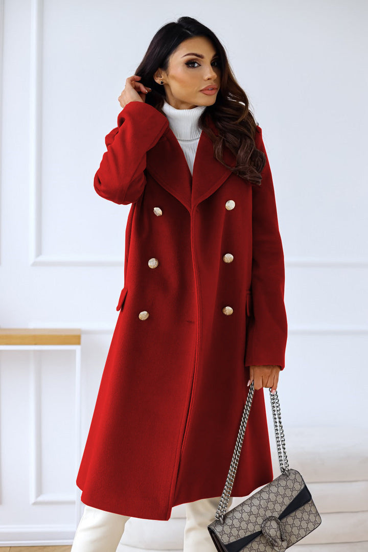 Elegant women's winter trench coat – notch collar & double-breasted – warm