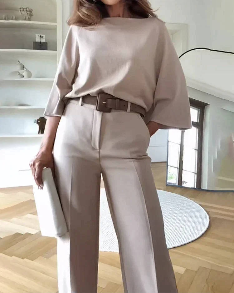 Women's two-piece set made of cotton – casual look with elastic waistband – summer set