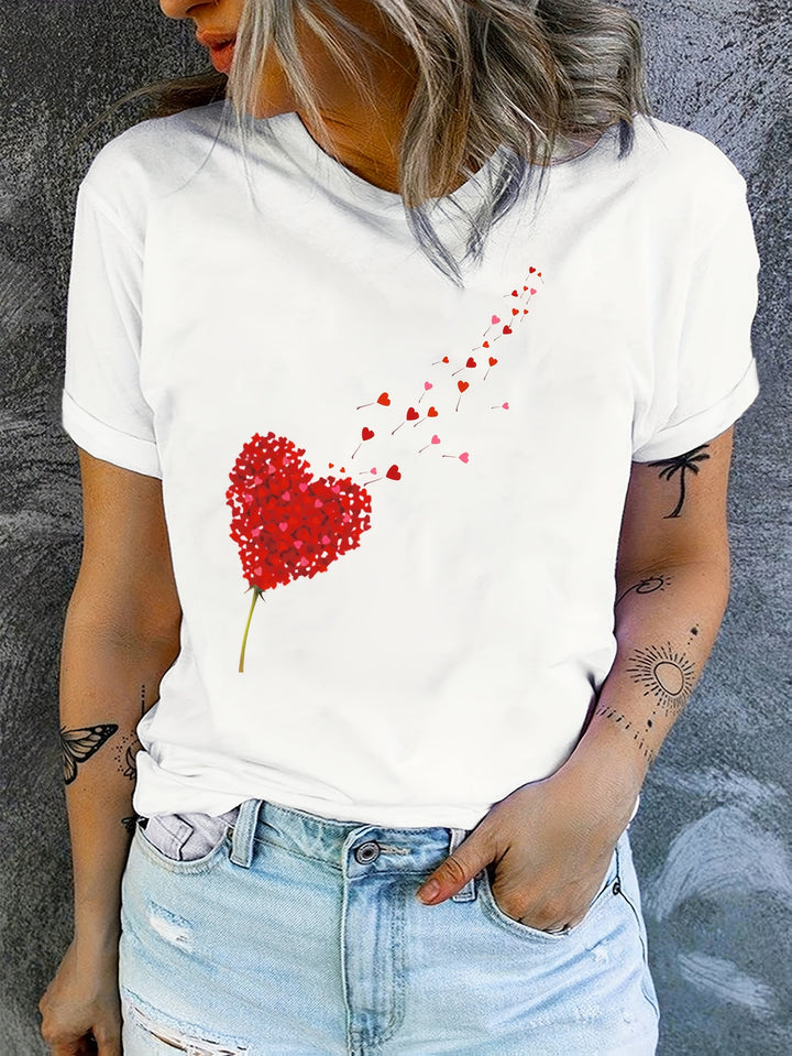 Women's cotton T-shirt with heart print – loose fit