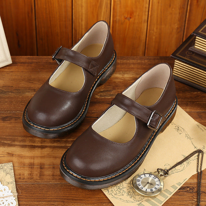 Damen Klassische Mary Jane Flats in Braun – Retro-Look mit Schnalle und Rundkappe