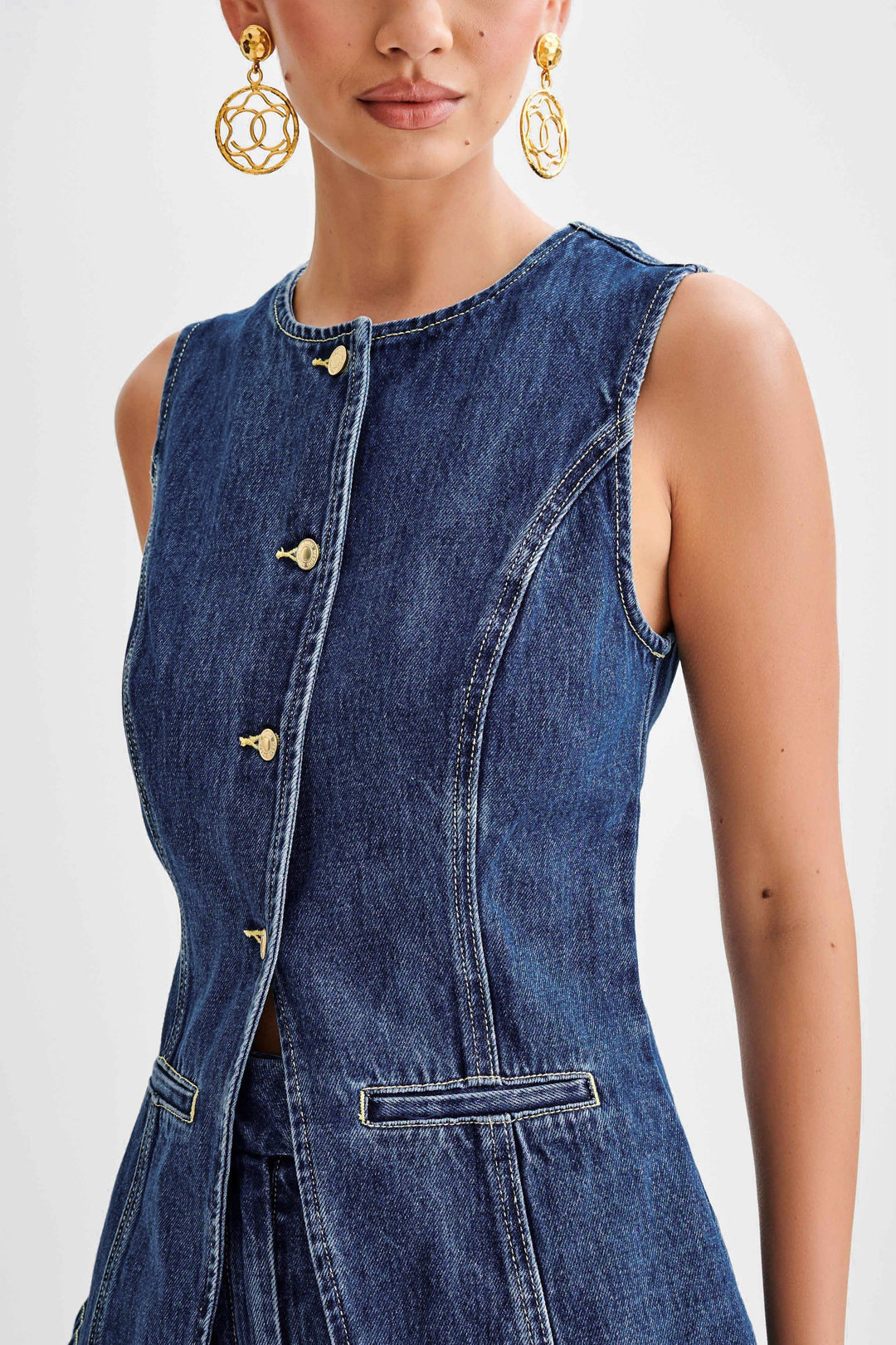 Dark blue women's denim shirt – long sleeve button-up blouse