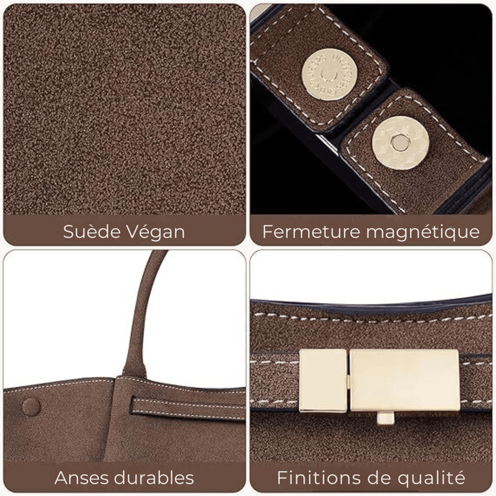 Sac de plage pour femmes en suède vegan – Grand sac fourre-tout d'été marron