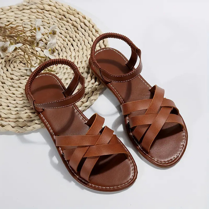 Women's Flat Leather Sandals with Cross Straps – Elegant Summer Comfort Shoes