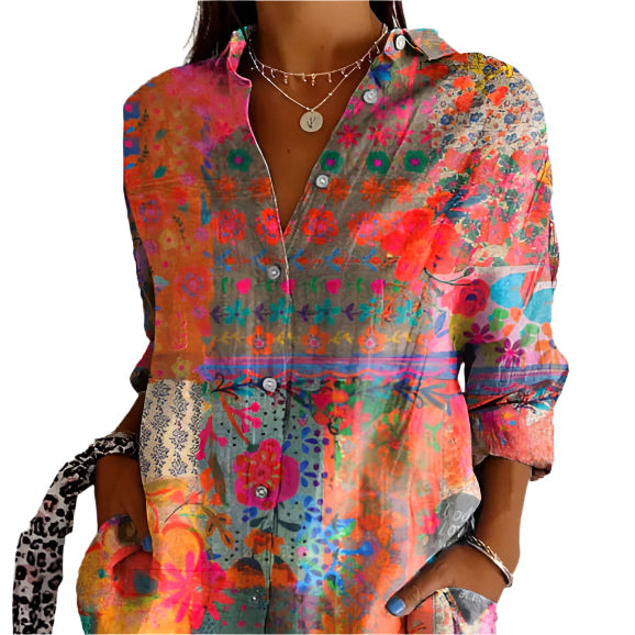 Women's blouse with floral pattern – long sleeve, airy cut, elegant