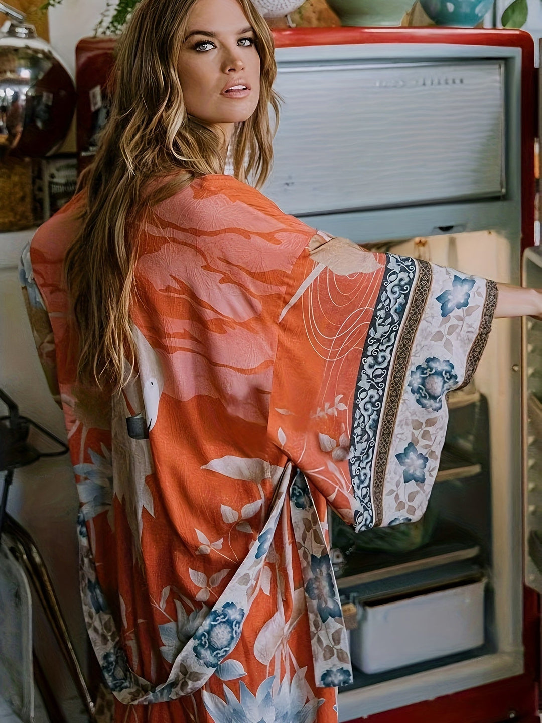 Damen Kimono mit Blumenmuster – Leichter Sommer-Kimono